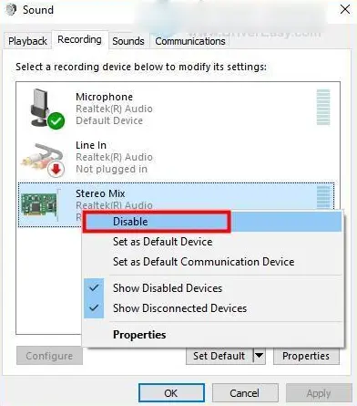 disable audio apps Microphone working but no sound
