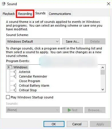 recording tab Microphone working but no sound