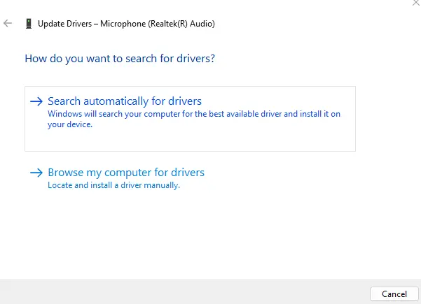 update drivers Microphone working but no sound